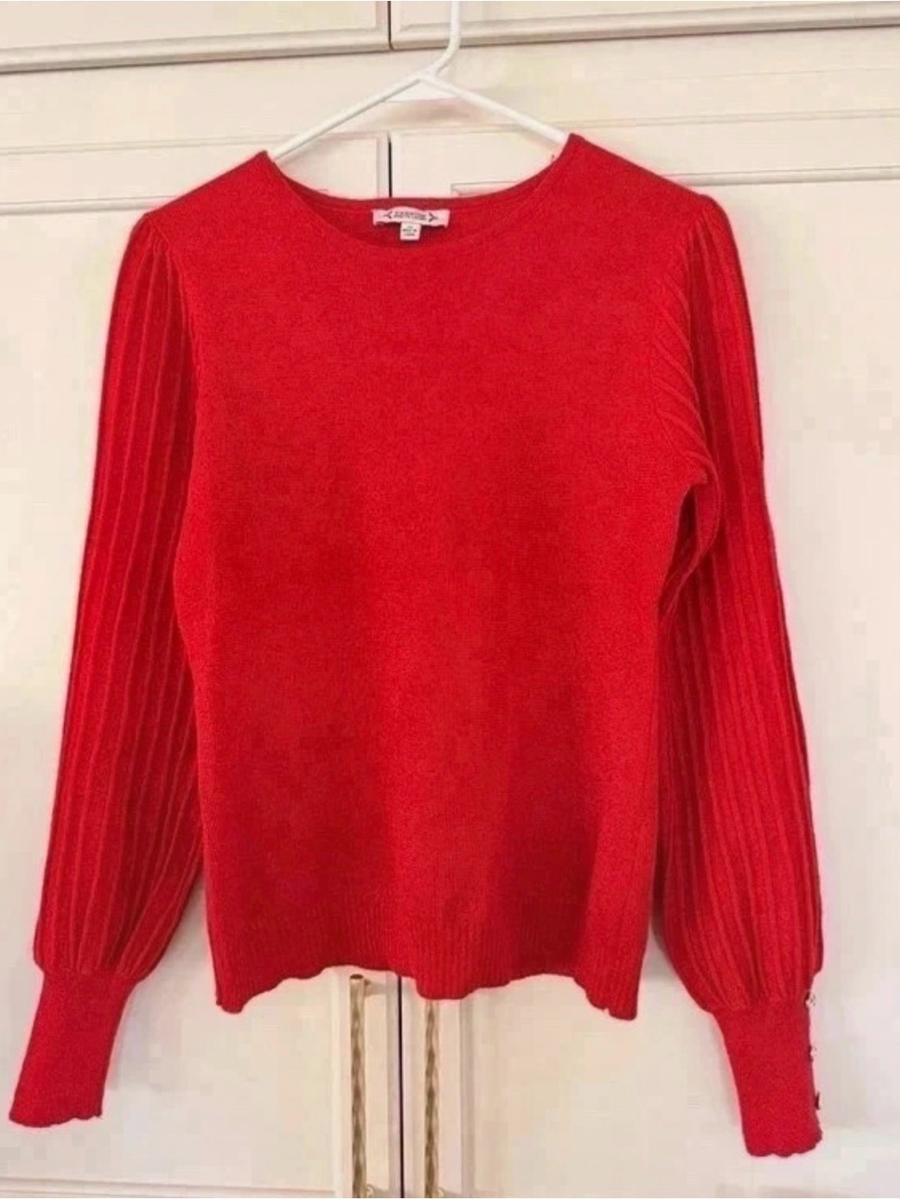 Gorgeous Shimmery Christmas Red Sweater, Fluted Sleeves, NWT, Women’s M